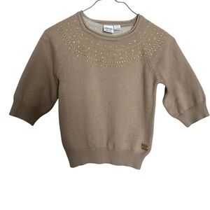 Deux par Deux Beige Sweater with Gold Accents
